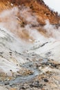 Mineral lake in Noboribetsu Jigokudani Hell Valley: The volcano valley got its name from the sulfuric smell. Royalty Free Stock Photo