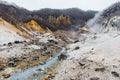 Mineral lake in Noboribetsu Jigokudani Hell Valley: The volcano valley got its name from the sulfuric smell. Royalty Free Stock Photo
