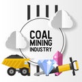 Mineral mining, black mining, coal industry vector illustration. The truck carries the rock from the mine to the plant