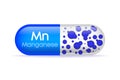 Mineral Mn blue shining pill capsule icon. Vector illustration Royalty Free Stock Photo