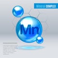 Mineral Mn Manganum blue shining pill capcule icon . Mineral Vitamin complex with Chemical formula . Shining cyan Royalty Free Stock Photo