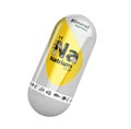 Mineral Na natrium yellow shining pill capsule icon . Mineral Vitamin complex with Chemical formula . 3d illustration