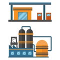 Mineral oil petroleum extraction production factory logistic equipment vector icons illustration