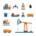 Mineral oil petroleum extraction production transportation factory logistic equipment vector icons illustration