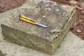 Mineral rockwool panel with a craft knive Royalty Free Stock Photo