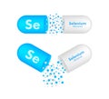 Mineral Se Selenium blue shining pill capsule icon. Substance For Beauty. Selenium Mineral Complex.