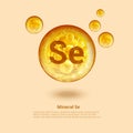 Mineral Se. Selenium. Mineral Vitamin complex. Golden balls. Health concept. Se Selenium