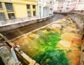 Mineral sediments under Vridelni bridge. Spa town Carlsbad