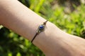 stone lapis lazuli pendant bead bracelet on female wrist