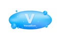 Mineral V Vanadium blue shining pill capsule icon. Vector stock illustration.