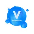 Mineral V Vanadium blue shining pill capsule icon. Vector stock illustration.