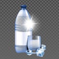 Mineral Water With Ice Cubes Cup And Bottle Vector Royalty Free Stock Photo