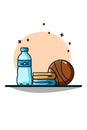 Mineral water, towels and basketball Royalty Free Stock Photo