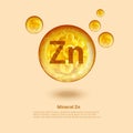 Mineral Zn. Zinc. Mineral Vitamin complex. Golden balls. Health concept. Zn Zinc