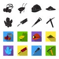 Minerals, explosives, jackhammer, pickaxe.Mining industry set collection icons in black,flet style vector symbol stock
