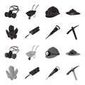 Minerals, explosives, jackhammer, pickaxe.Mining industry set collection icons in black,monochrome style vector symbol