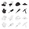 Minerals, explosives, jackhammer, pickaxe.Mining industry set collection icons in black,outline style vector symbol