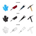 Minerals, explosives, jackhammer, pickaxe.Mining industry set collection icons in cartoon,black,outline style vector
