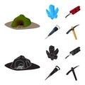 Minerals, explosives, jackhammer, pickaxe.Mining industry set collection icons in cartoon,black style vector symbol