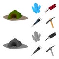 Minerals, explosives, jackhammer, pickaxe.Mining industry set collection icons in cartoon,monochrome style vector symbol