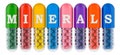 Minerals, microelements and elements in capsules, 3D rendering Royalty Free Stock Photo