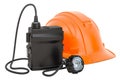 Miners cap lamp with hard hat, 3D rendering