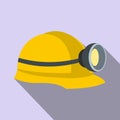 Miners helmet with lamp flat icon