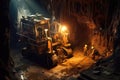 Miners Operating Heavy Machinery In An Underground Uranium Mine. Generative AI