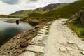 Miners Track crossing bridge at Llyn Llydaw on Snowdon. Royalty Free Stock Photo