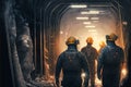 Miners working deep inside a coal mine facility. Generative Ai Royalty Free Stock Photo