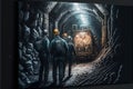 Miners working deep inside a coal mine facility. Generative Ai