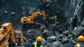 Miners Working Diligently in Rugged Open-Pit Mine Royalty Free Stock Photo