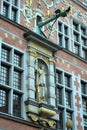 Minerva statue on the facede of The Great Armory in Gdansk, Poland