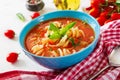 Minestrone, italian vegetable soup with pasta.