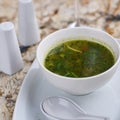 Minestrone soup with arugula in bowl Royalty Free Stock Photo