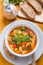 Minestrone Soup with Pasta, Beans and Vegetables Royalty Free Stock Photo