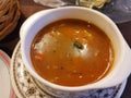 Minestrone soup with meatballs food dish meal appetizer