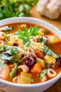 Minestrone Soup with Pasta, Beans and Vegetables Royalty Free Stock Photo