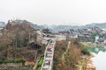 Ming Qing Dynasty Chinese traditional rural house, built with black tiles, stone, and bricks, in Qingyan Ancient town, one of