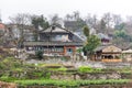 Ming Qing Dynasty Chinese traditional rural house, built with black tiles, stone, and bricks, in Qingyan Ancient town, one of