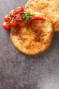 Mingrelian Khachapuri Georgian cuisine, Cheese bread Food close up in the table. Vertical top view Royalty Free Stock Photo