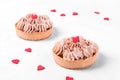 Mini Banoffee pie topped with sugar heart on the white table