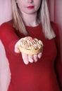 Mini Banoffee pie in woman hand