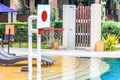 Mini basketball hoop on the swimming pool for playing