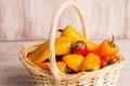 Mini Bell Peppers In Wicker Basket Close Up