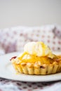 Mini berries pie with fresh cream and golden syrup Royalty Free Stock Photo