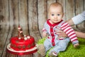 Cute 6 months baby boy in a monkey costume