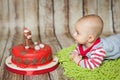 Cute 6 months baby boy in a monkey costume Royalty Free Stock Photo