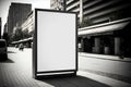 mini black and white neon box mockup, for advertising, on street background, Generative AI