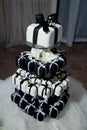 Mini Black and White Wedding Cakes and Ribbons Royalty Free Stock Photo